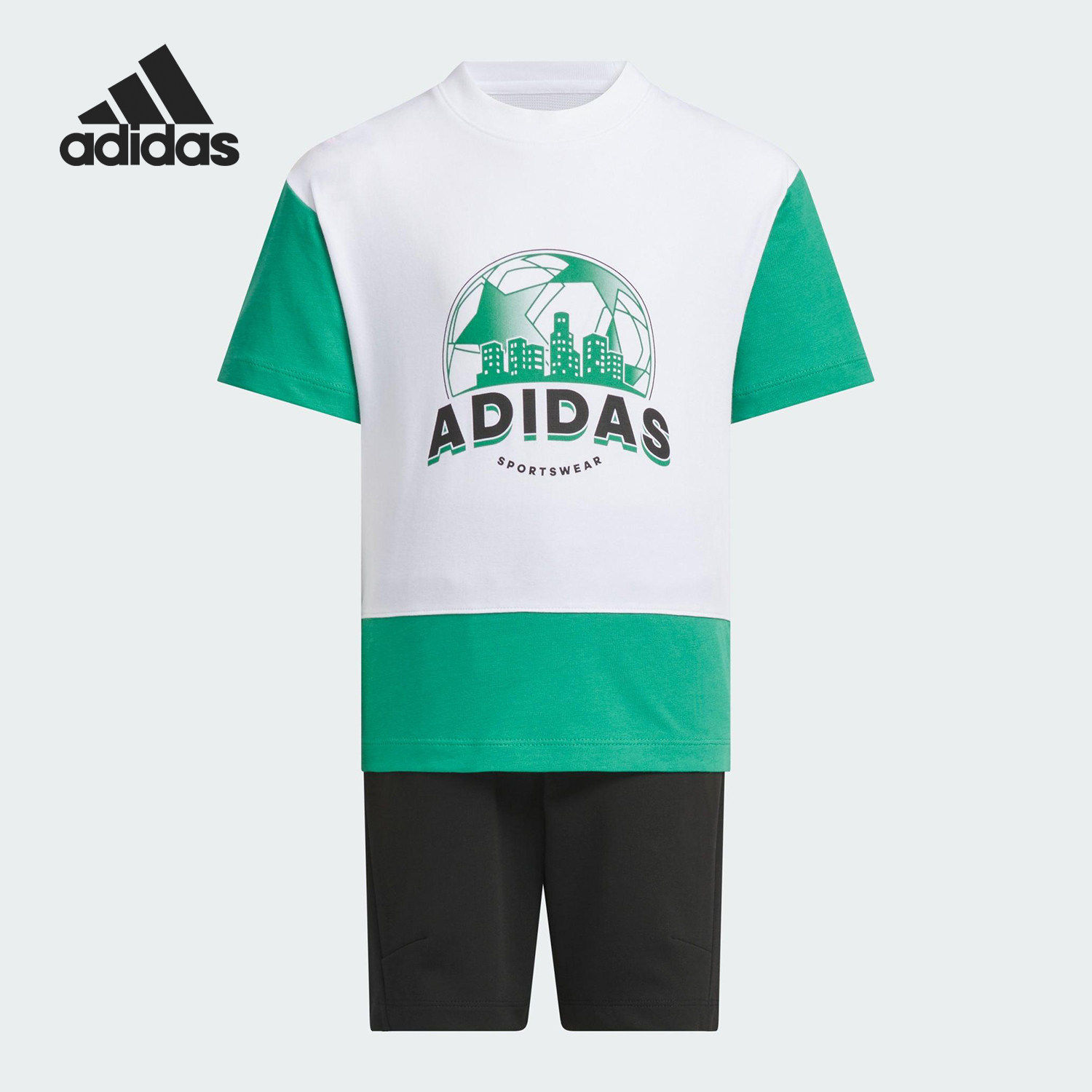 Adidas/阿迪达斯正品夏季小童透气针织拼接运动休闲套装JL7564