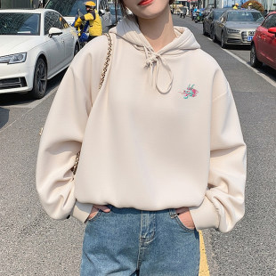 阿迪达斯卫衣女秋季新款正品针织宽松运动服粉色上衣纯色女连帽衫