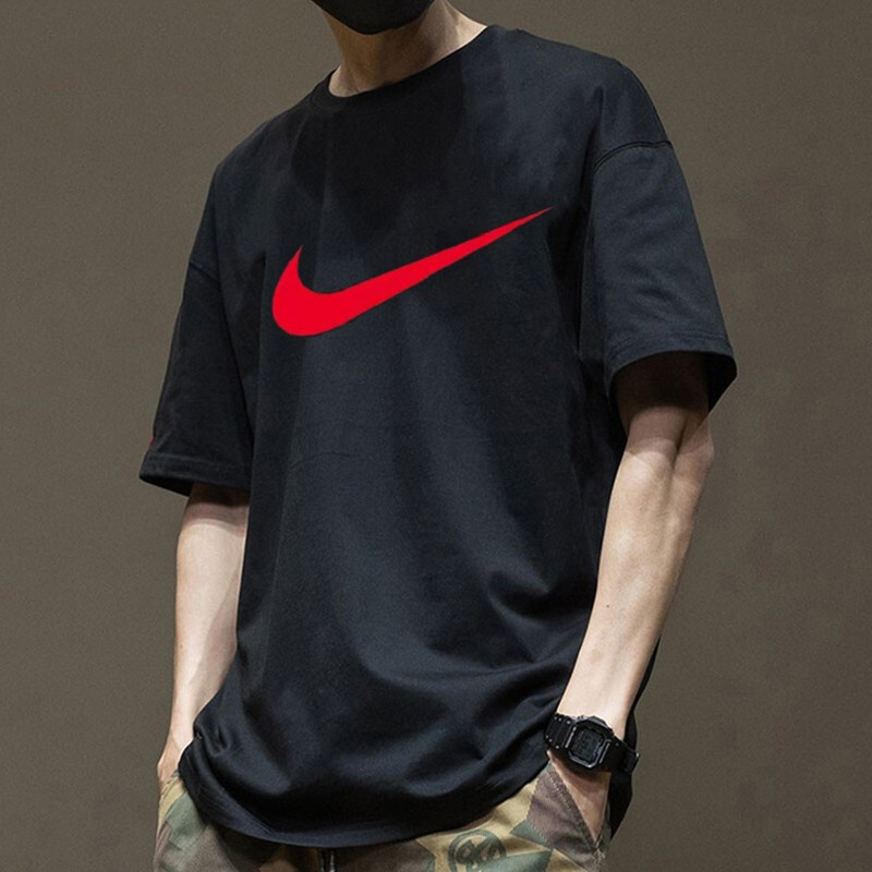 Nike耐克正品红色大标短袖男正品透气运动T恤黑色宽松休闲半截袖