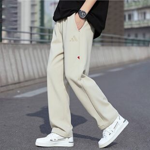 纯棉裤 阿迪达斯米白色运动裤 春秋加厚休闲卫裤 宽松直筒长裤 子 男士