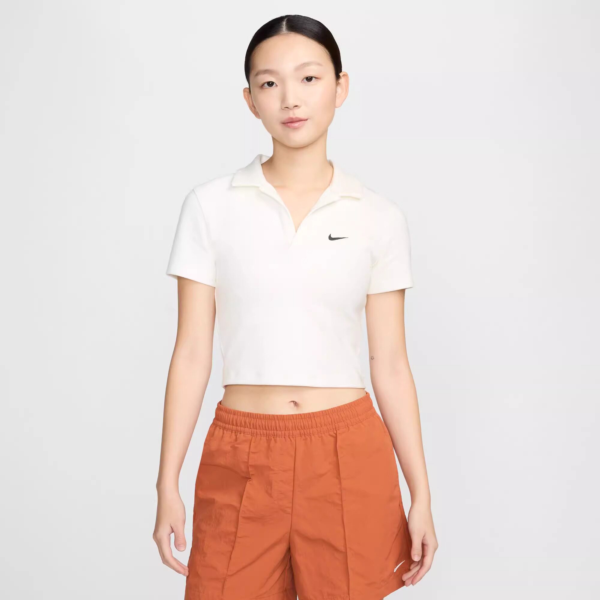 Nike耐克短袖深V针织衫运动短款修身透气T恤POLO衫女DV7885-133