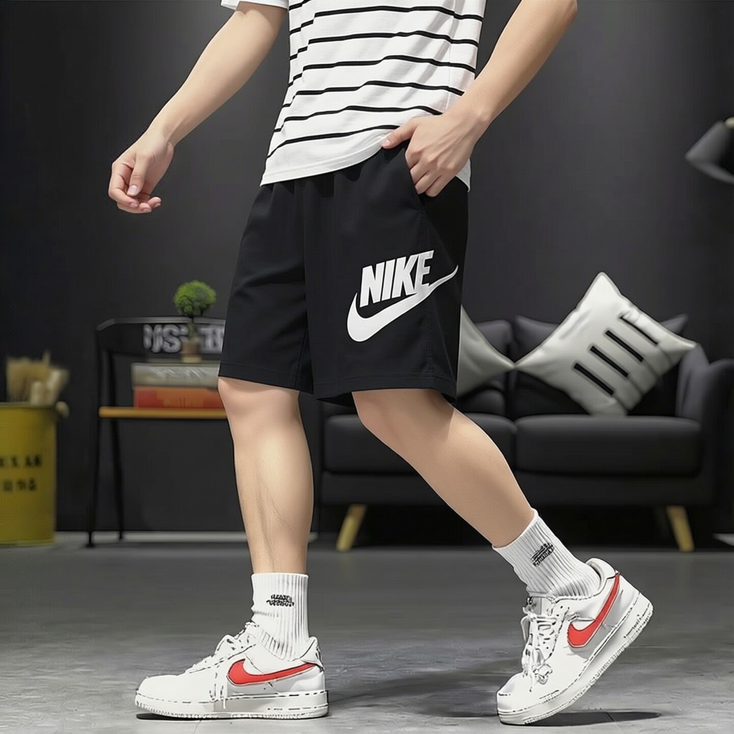 Nike耐克裤子男士黑色短裤正品梭织运动裤薄款透气五分裤休闲裤潮