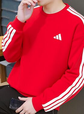 阿迪达斯卫衣男正品新年款宽松打底衫复古三条杠运动服上衣KR2516
