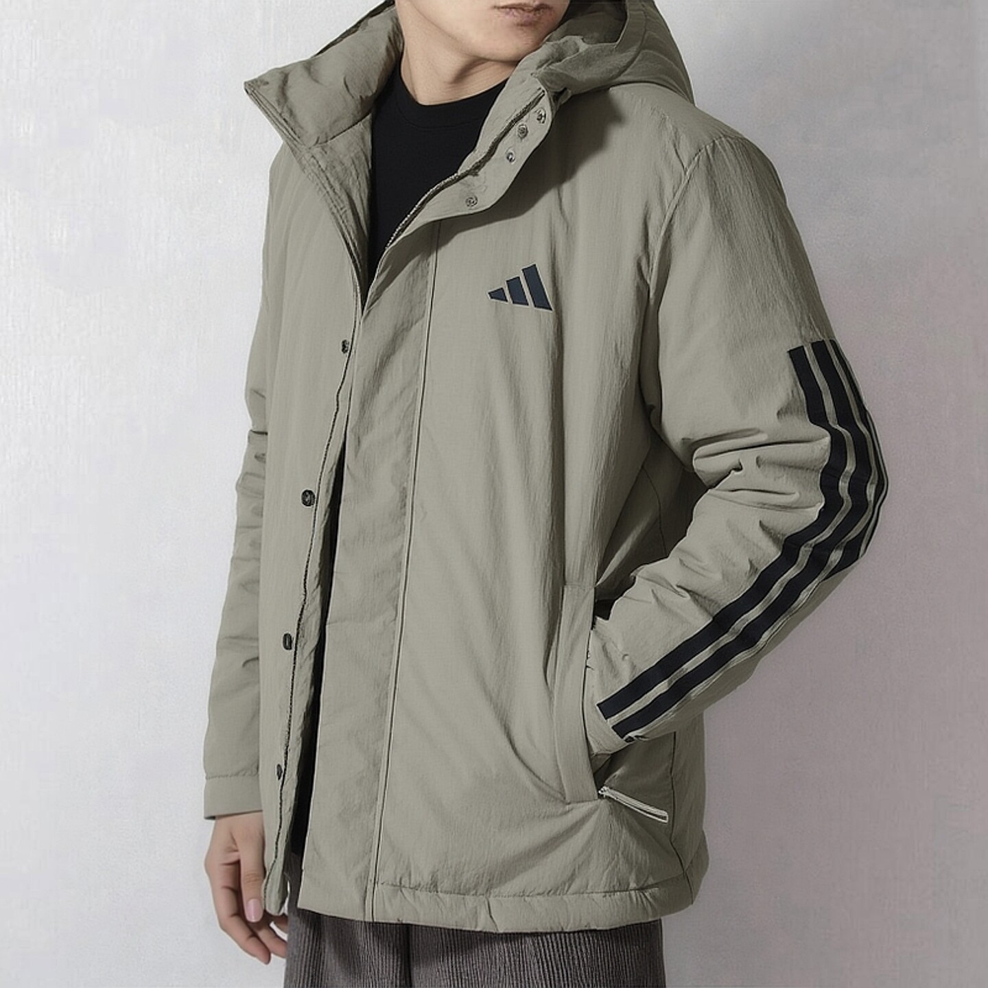 阿迪达斯中长款棉服男冬季新款保暖运动服加厚连帽防风衣棉袄外套