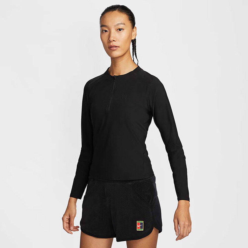 NIKE耐克女子网球运动训练半拉炼百搭圆领长袖T恤FZ6738-010