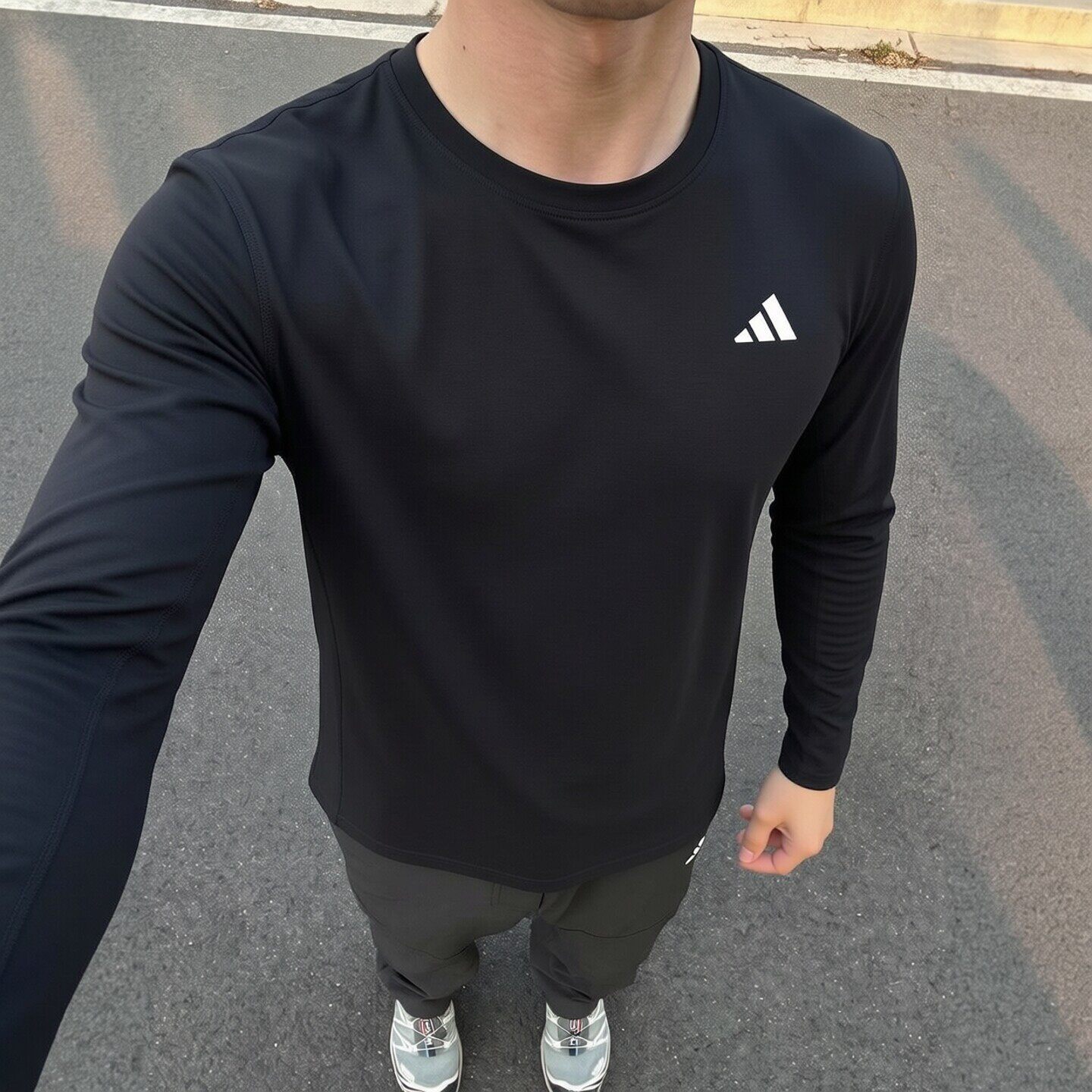 阿迪达斯长袖T恤男装新款运动服速干透气跑步篮球健身圆领上衣