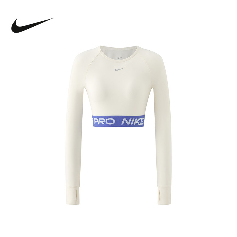 Nike耐克女子长袖运动上衣健身瑜伽活力拼色圆领套头衫IQ3948-110