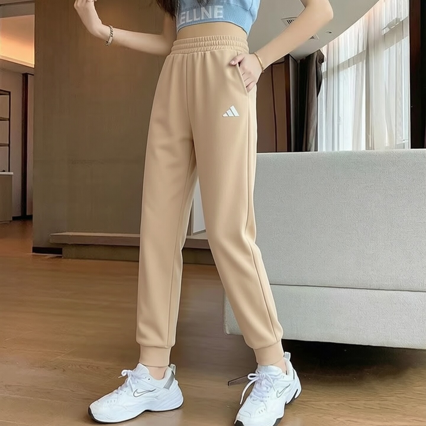 阿迪达斯运动裤女裤新款季健身裤子透气休闲裤收口小脚裤九分裤