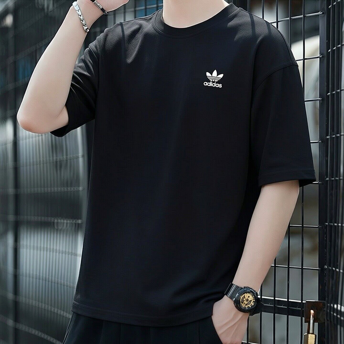 adidas三叶草纯色短袖男t恤夏季正品棉宽松美式篮球透气运动半袖