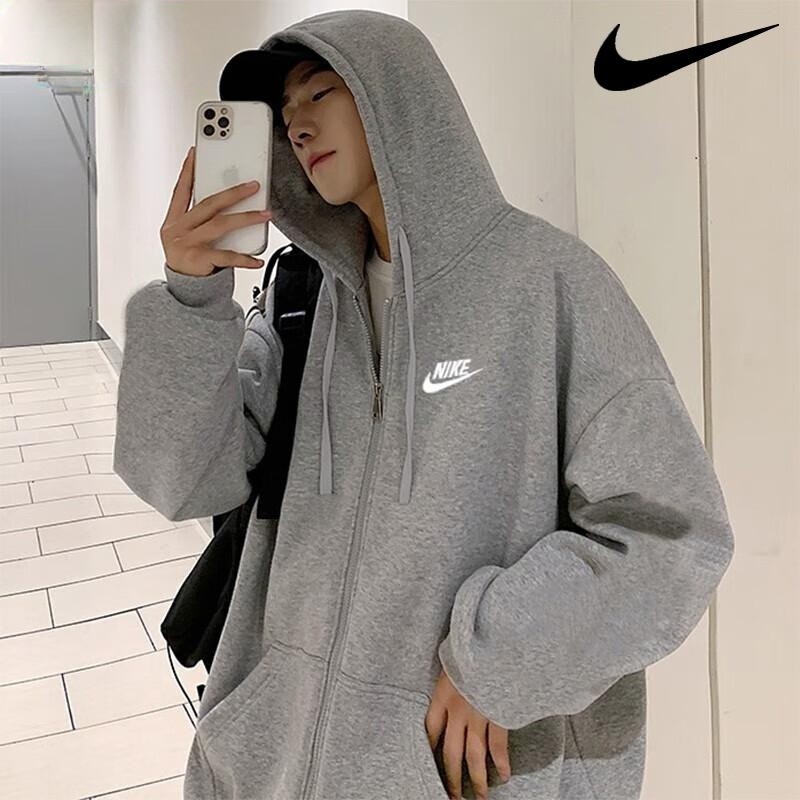 灰色外套Nike耐克针织棉休闲上衣男子夹克套头衫新款运动装BV2649