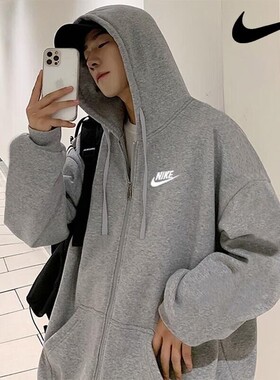 灰色外套Nike耐克针织棉休闲上衣男子夹克套头衫新款运动装BV2649