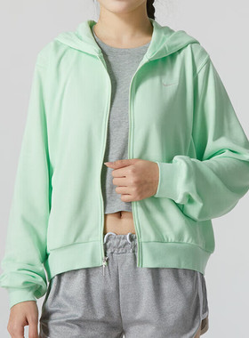 Nike耐克正品运动外套女绿色连帽上衣宽松透气棉质休闲卫衣FN2420