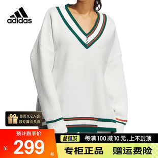 卫衣HS9521 adidas阿迪达斯三叶草女子运动V领针织毛线衣套头衫