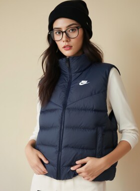 耐克羽绒马甲女装冬季运动服加厚保暖立领外套户外休闲背心FZ1104