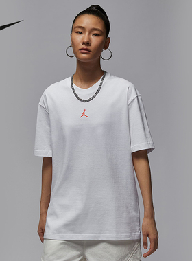 Jordan耐克女子新款白色休闲印花宽松透气短袖运动T恤 II0489-100