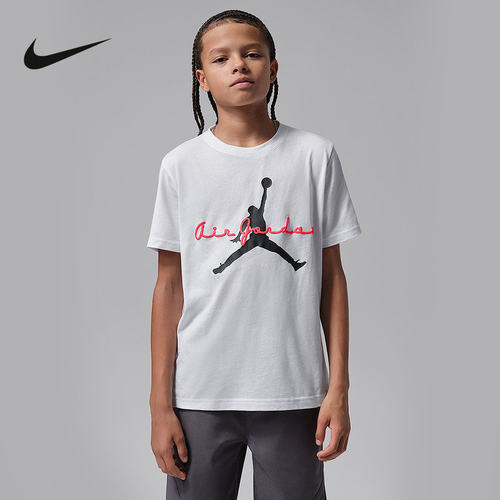 NIKE耐克夏季新款男女大童字母印花T恤棉质短袖针织衫 IU5291-100