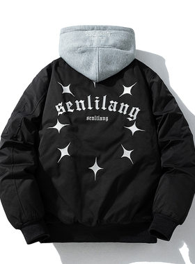 秋冬新款男式加棉夹克青少年学生情侣加厚棒球服情侣连帽棉服外套