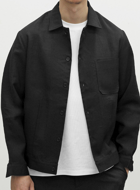 PHEATHER斐德 黑色仿麻易打理短宽翻领夹克