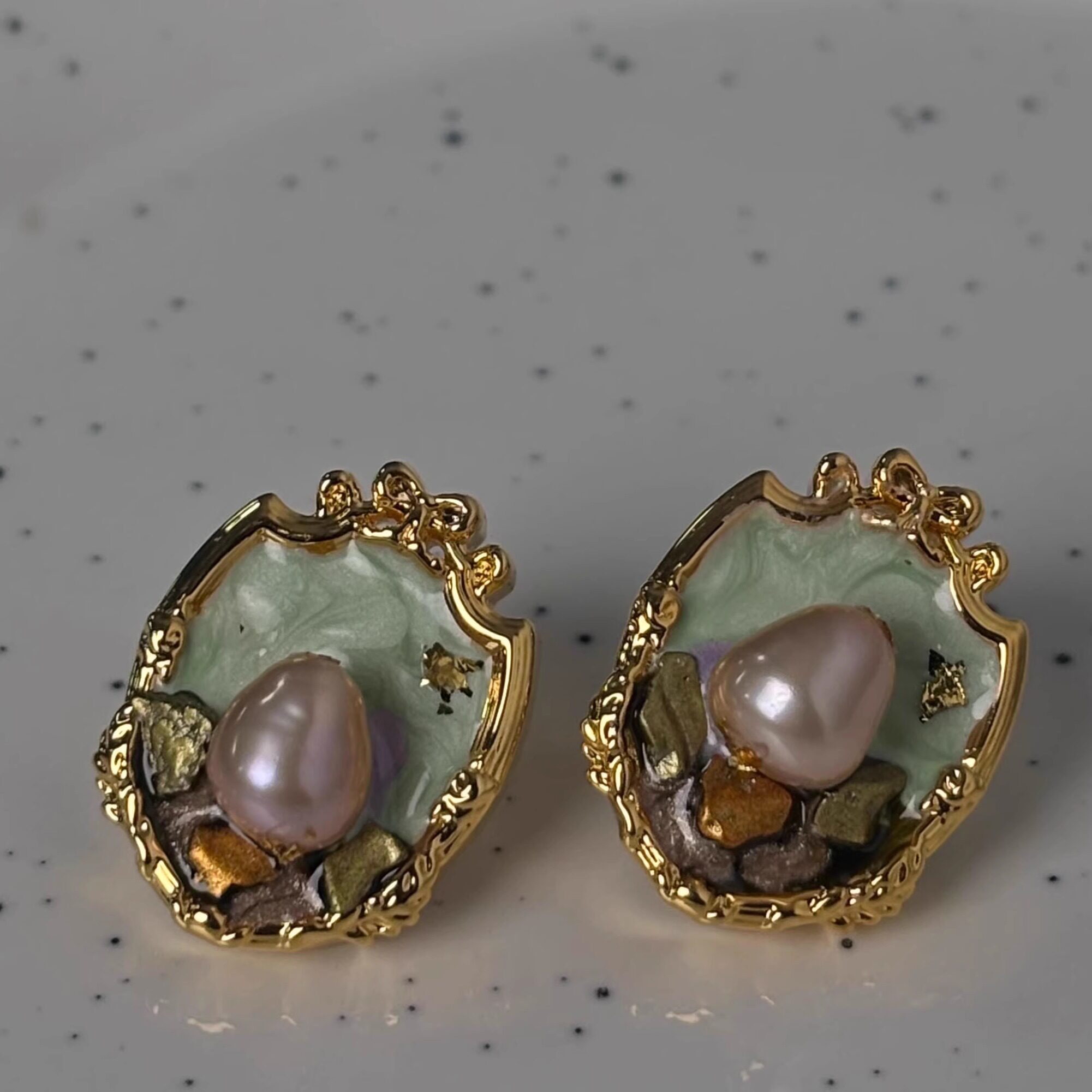 【棠梨煎雪】莫奈花园法式宫廷复古淡水珍珠耳钉油画风设计款耳饰