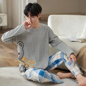宽松青少年卡通家居服套装 新款 可外穿 棉质长袖 韩版 秋冬季 睡衣男士
