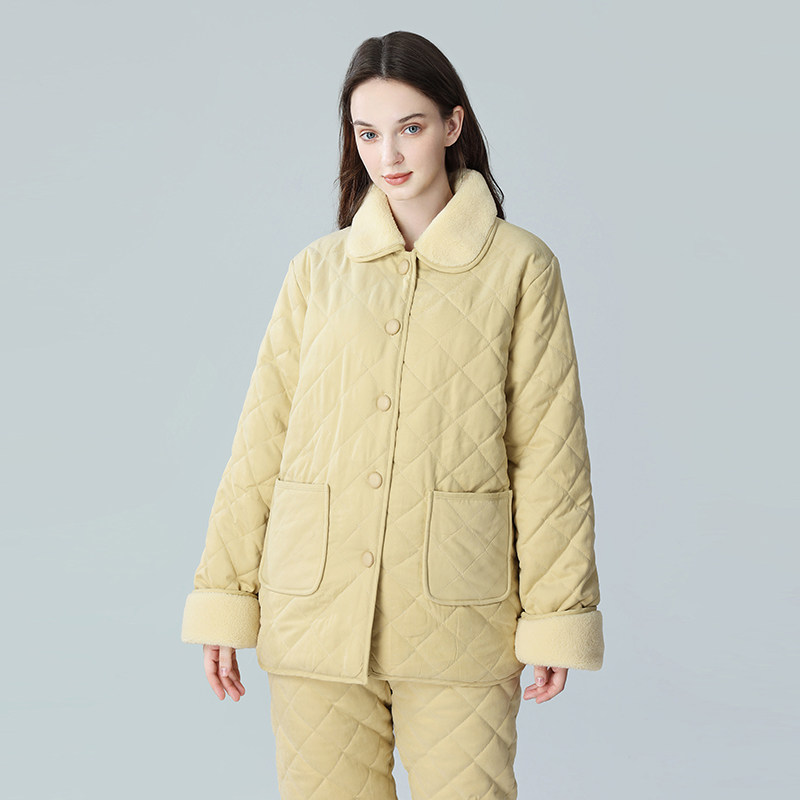 长袖珊瑚绒夹棉加绒保暖家居套装