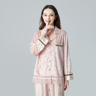 家居服套装 IIZZINI 金丝绒蕾丝边奢华长裤 睡衣女长袖 秋冬新品