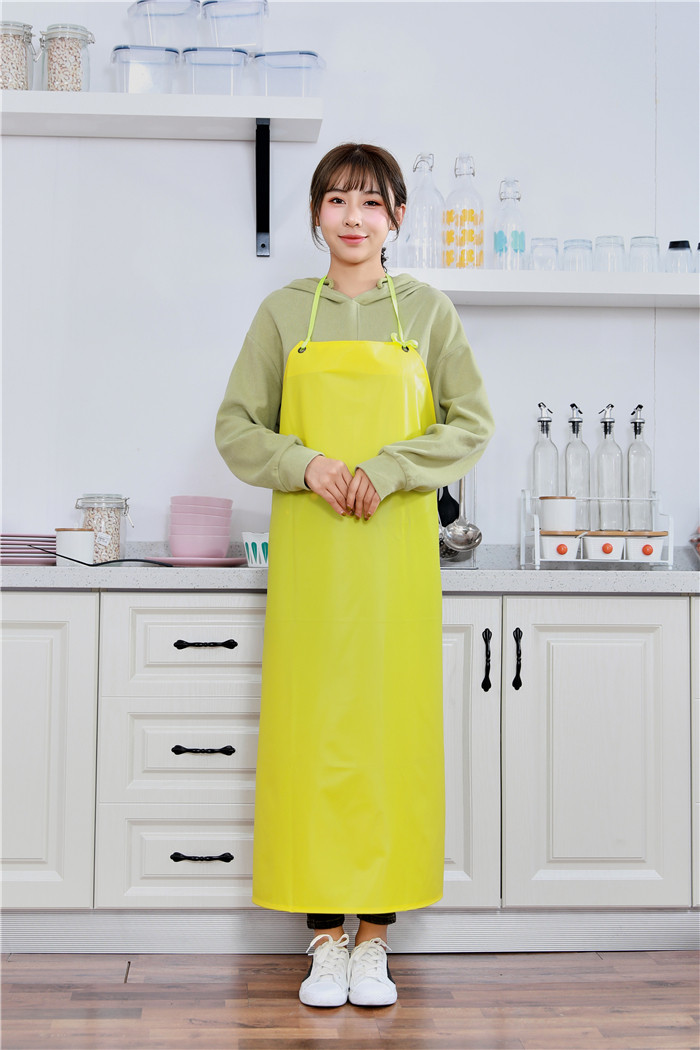 黄色防水围裙餐饮厨房厨师防油围兜加厚耐酸碱屠宰场pvc胶围裙