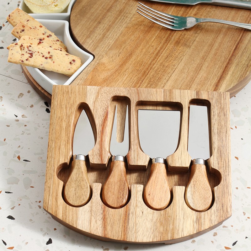 Round cheese board knife fork set fruit Bread Pizza plate