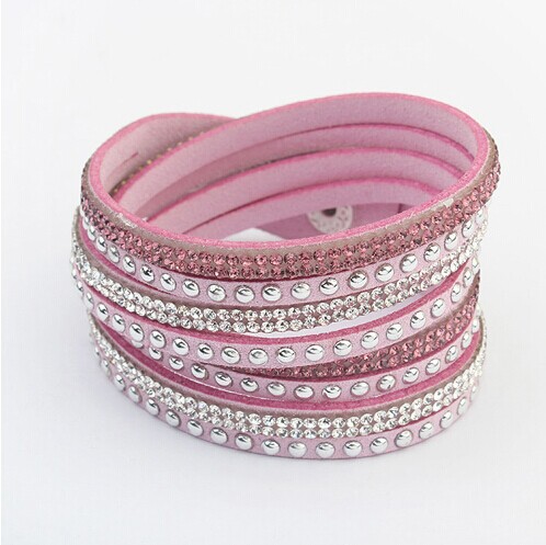 woman Long winding knitted leather bracelet Diamond crystal