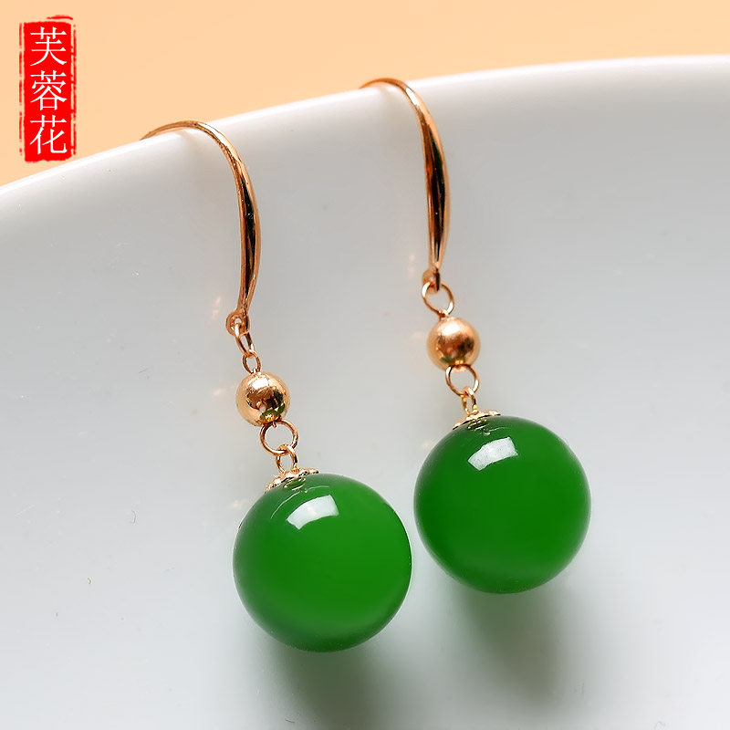 芙蓉花和田玉碧玉耳钉耳环菠菜绿18K金镶玉耳钉女款百搭玉石耳坠|msdalam kategori barang kemas/berlian/Emerald/emas, jed semula jadi yang lain, anting-anting - dari Buy2taobao.com untuk memberikan perkhidmatan ejen Taobao profesional membeli