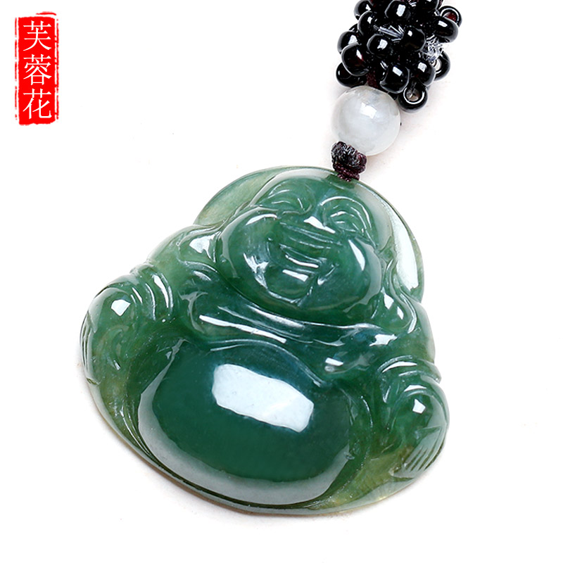 芙蓉花a货翡翠玉佛油青女士笑佛