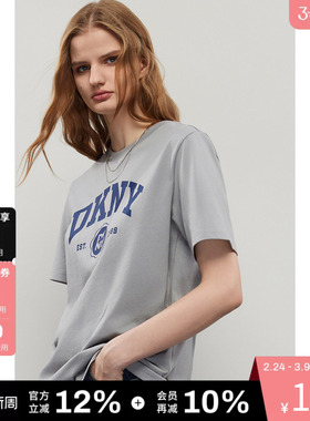 【100%棉】DKNY唐可娜儿春夏短袖T恤女美式复古宽松字母印花上衣