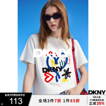 DKNY/唐可娜儿25年夏季女趣味撞色手绘爱心印花字母短袖T恤