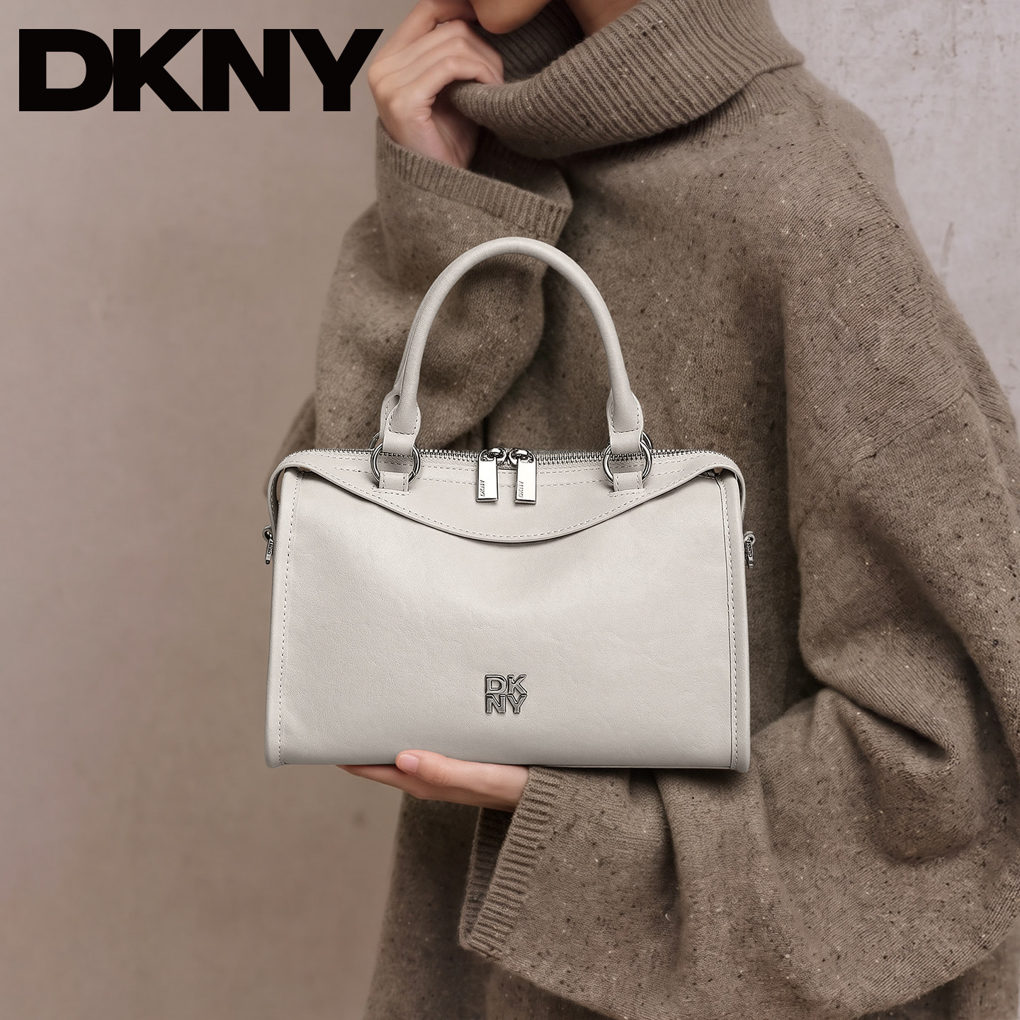 DKNY唐可娜儿牛皮手提包轻奢单肩包大容量斜挎包枕头包波士顿女包