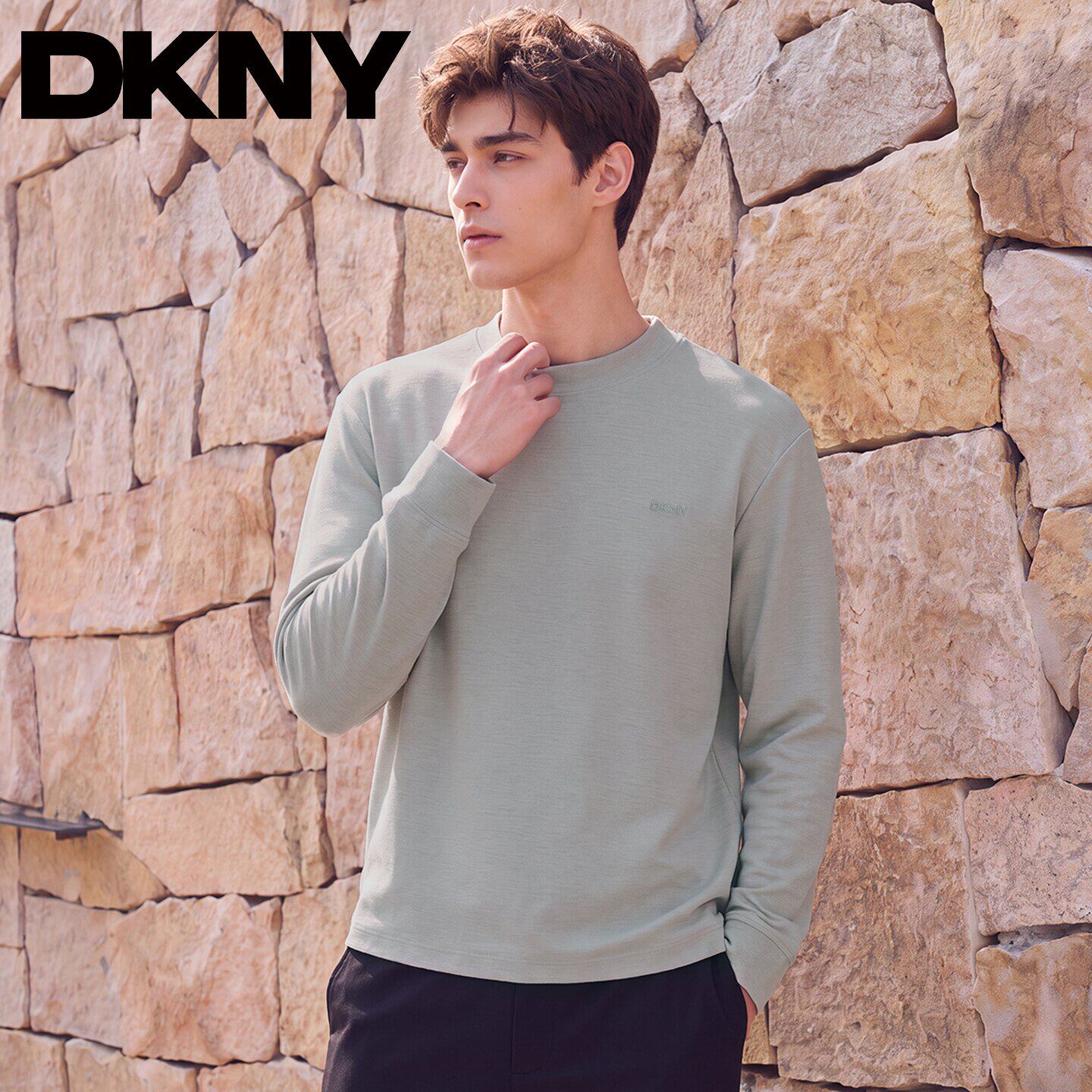 【含莱赛尔】DKNY唐可娜儿宽松长袖T恤男2026秋冬圆领上衣打底衫