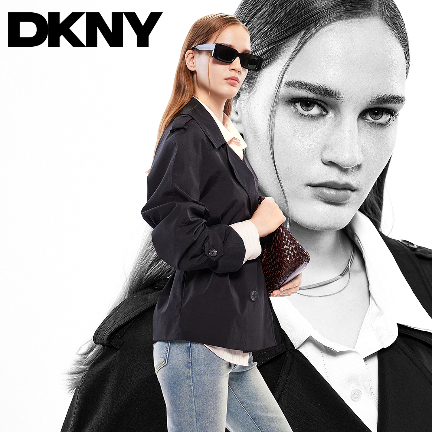 DKNY唐可娜儿2025新款百搭简约时尚气质可拆卸腰带廓形风衣外套女