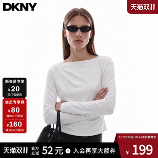 【含莱赛尔】DKNY唐可娜儿修身秋一字领长袖T恤女士舒适时尚上衣