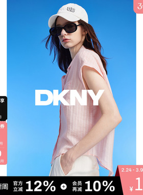DKNY唐可娜儿夏季女士口袋装饰条纹轻薄无袖衬衫上衣休闲时尚感