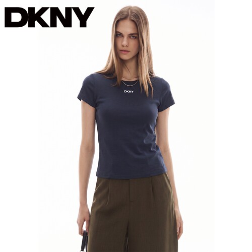 DKNY唐可娜儿美式复古短袖T恤女夏季修身显瘦休闲百搭圆领上衣女