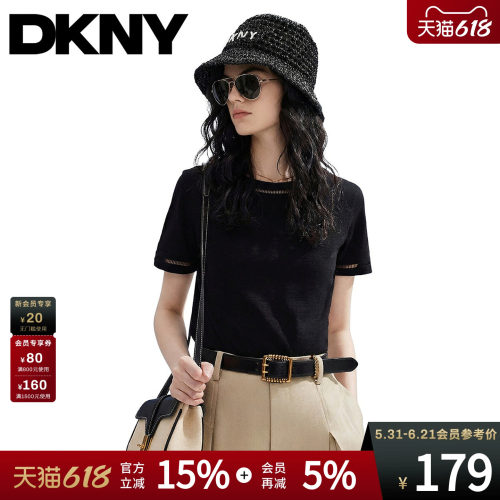 短袖T恤女纯棉圆领黑色镂空