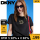 DKNY唐可娜儿夏季 T恤女圆领亮丝花朵字母刺绣纯色正肩上衣 短袖
