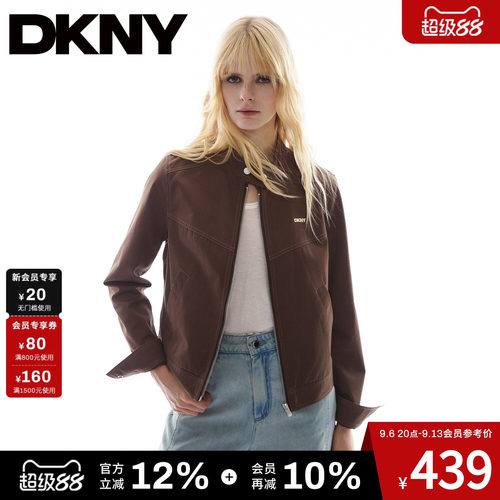 DKNY唐可娜儿美式立领短款工装休闲夹克女春秋季修身外套开衫上衣