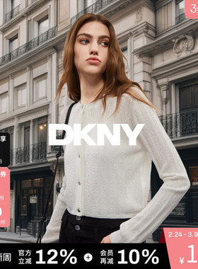 DKNY唐可娜儿秋季轻盈混纺细闪条纹针织开衫外套薄上衣女士时尚风