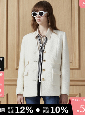 DKNY唐可娜儿秋冬季女装上衣高级感羊毛时尚肌理感法式呢大衣外套