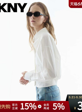 DKNY唐可娜儿26春夏新款白色衬衫女刺绣落肩收腰显瘦短款外套上衣
