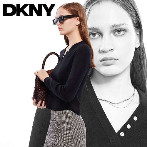 DKNY唐可娜儿上衣百搭气质都市简约V领打底内搭休闲针织衫女士