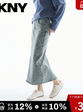DKNY JEANS唐可娜儿26夏季新款牛仔半身裙女直筒后开叉时尚泼墨潮