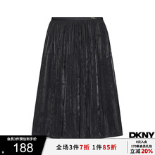 DKNY/唐可娜儿25年夏季女松紧腰细褶复古满钻飘逸褶裥半身裙