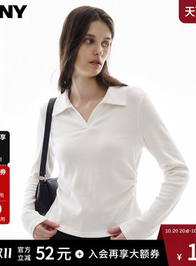 半翻领长袖T恤女正肩褶皱