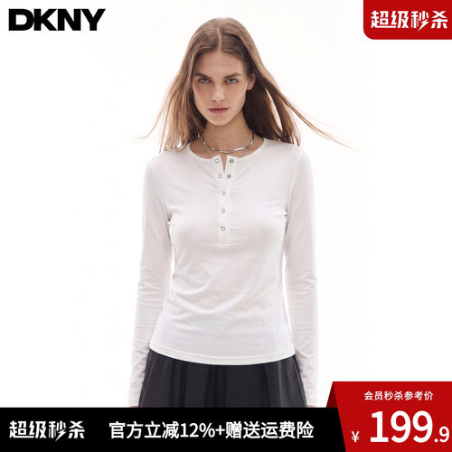 【莱赛尔】DKNY唐可娜儿美式亨利领长袖T恤女秋季内搭打底衫上衣t